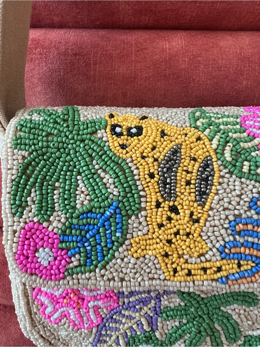NWT America & Beyond Tropical Leopard Motif Beaded Shoulder Bag - Picture 2 of 12
